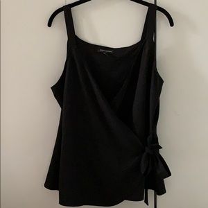 Black wrap front sleeveless blouse